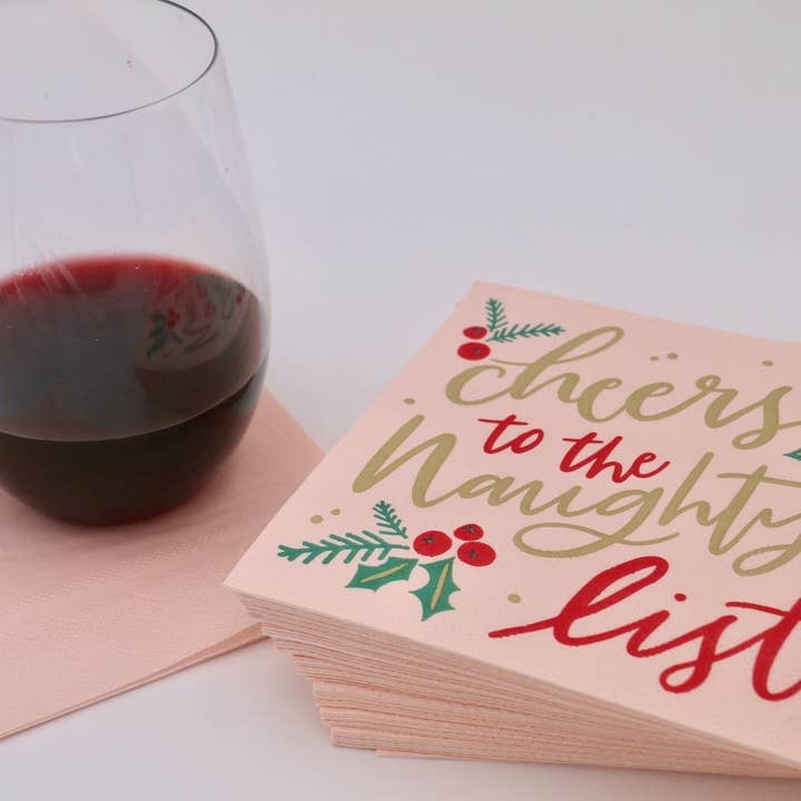 Pink and Gold "Cheers To The Naughty List" Cocktail Napkins