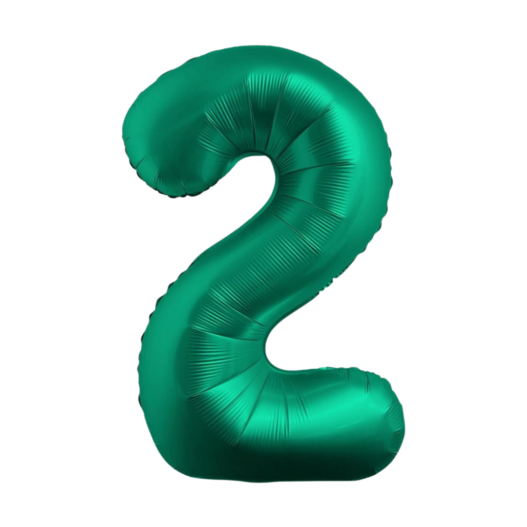 chrome green number 2 foil balloon shaped for birthday from Parte Haus party supply store in Bethesda MD