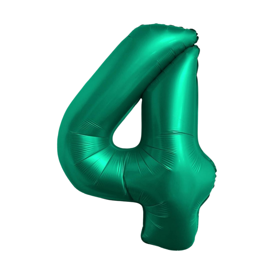 Chrome green number 4 foil balloon for birthday from Parte Haus party supply store in Bethesda Maryland