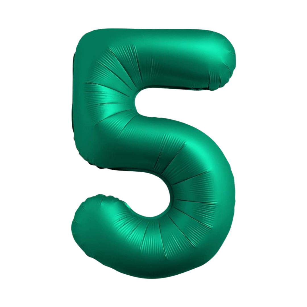 Chrome green number 5 foil balloon for birthday from Parte Haus party supply store in Bethesda Maryland