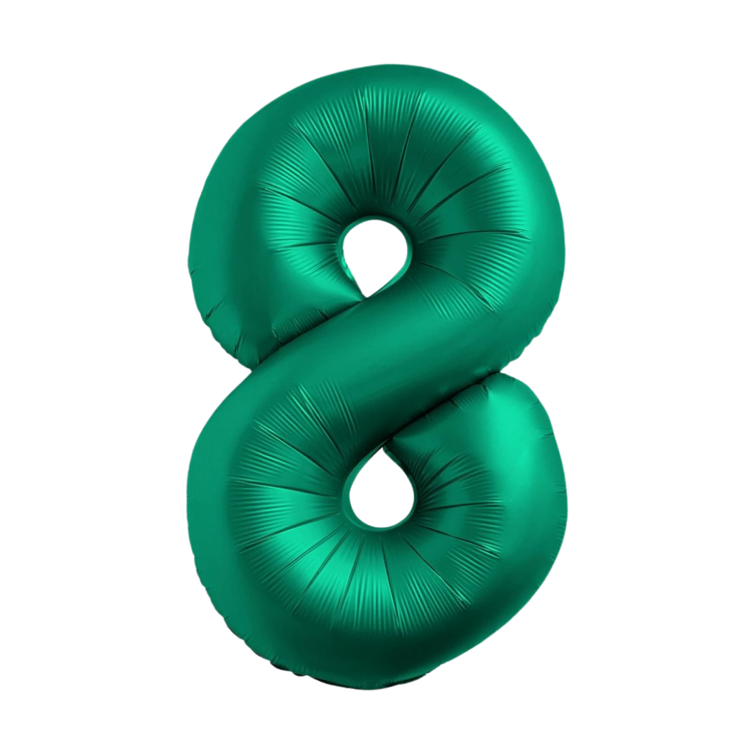 chrome green number 8 foil balloon birthday decoration from Parte Haus party supply store in Bethesda MD