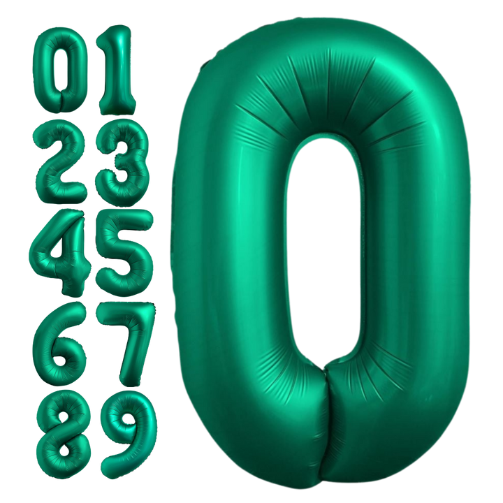 Chrome green 34in number foil balloon for birthday parties – from Parte Haus party supply store in Bethesda, Maryland.