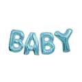 Blue letter balloon baby shower banner for baby shower theme from Parte Haus party supply store in Bethesda Maryland.