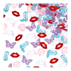 Pink blue and purple confetti with lips boots butterflies and number 13 birthday theme from Parte Haus party supply store in Bethesda MD