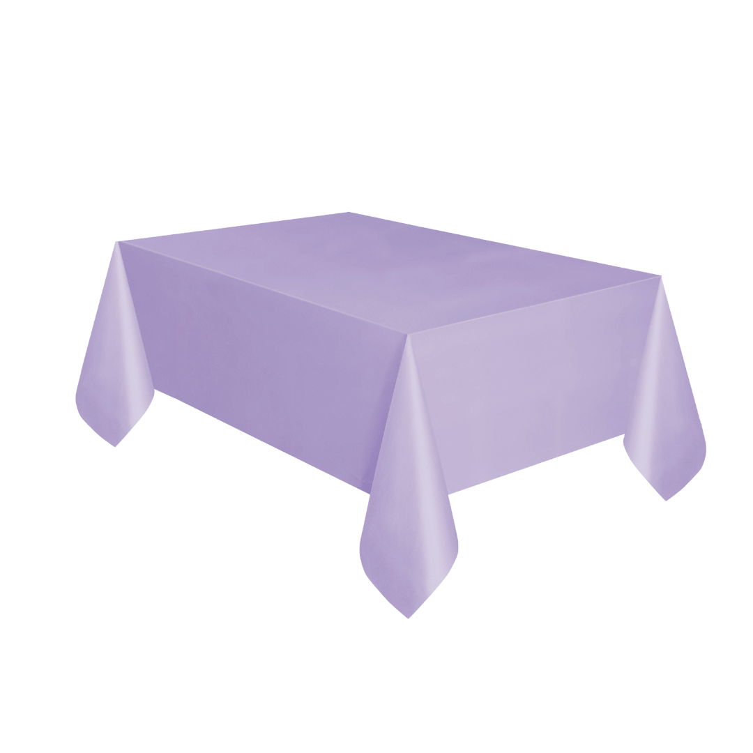 Lavender table cover rectangular tablecloth for birthday from Parte Haus party supply store in Bethesda Maryland