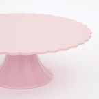 Pink cake stand with scalloped edge for birthday decor from Parte Haus party supply store in Bethesda Maryland
