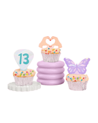 Multicolor cupcake toppers pastel butterfly number 13 heart shapes birthday theme from Parte Haus party supply store in Bethesda Maryland