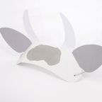 Gray and white cow mask with ears and horns animal theme from Parte Haus party supply store in Bethesda Maryland