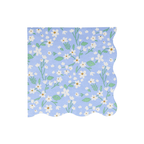 Blue floral napkin with white and yellow daisy print spring theme from Parte Haus party supply store in Bethesda MD