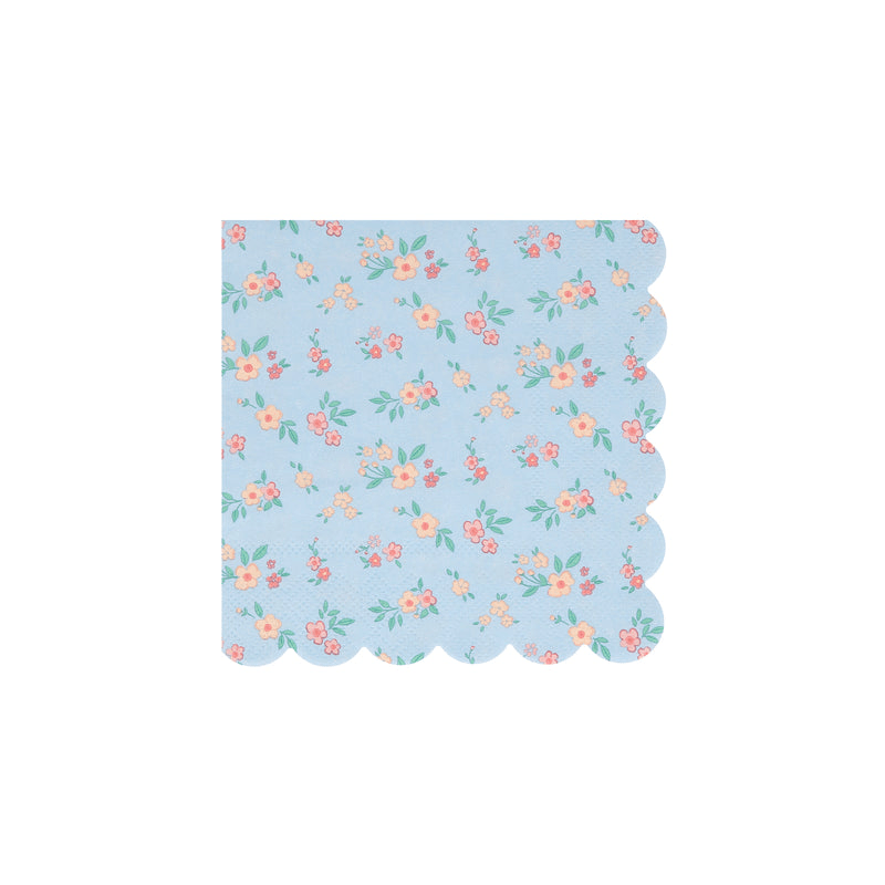 Blue floral napkin with scalloped edge spring theme from Parte Haus party supply store in Bethesda MD.