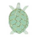 Mint green turtle shaped plate with gold shell accents ocean theme from Parte Haus party supply store in Bethesda MD.