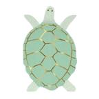 Mint green turtle shaped plate with gold shell accents ocean theme from Parte Haus party supply store in Bethesda MD.