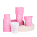 Pink and white engagement cups with she said yes designs bridal shower from Parte Haus party supply store in Bethesda MD