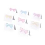 Pastel bow place cards with scalloped edges baby shower theme from Parte Haus party supply store in Bethesda Maryland