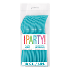 Aqua blue plastic forks in a clear package for birthday party from Parte Haus party supply store in Bethesda MD