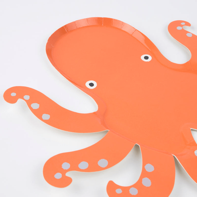 Orange octopus shaped plate ocean theme from Parte Haus party supply store in Bethesda MD