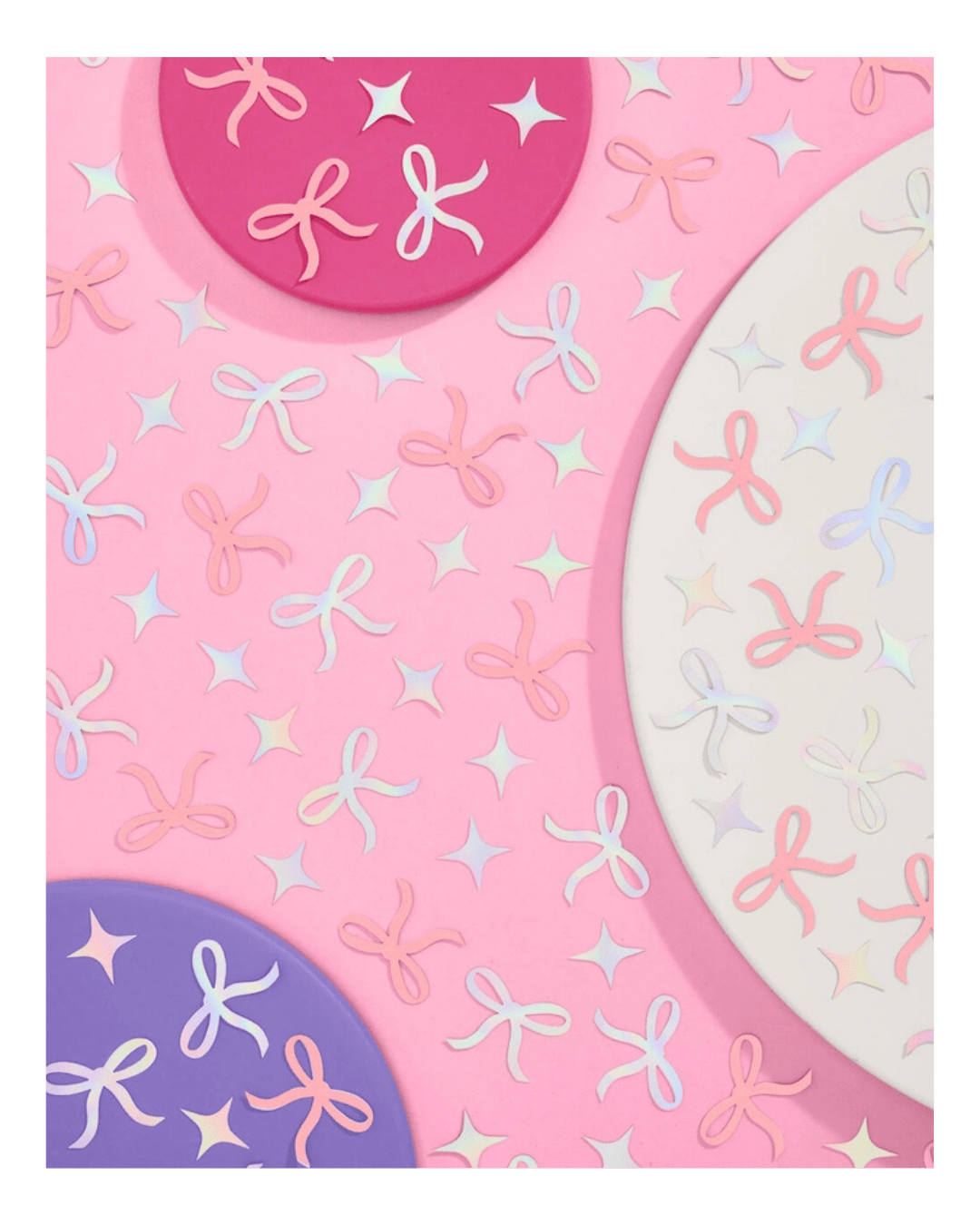 Pink pastel confetti bows and stars decor birthday theme from Parte Haus party supply store in Bethesda MD