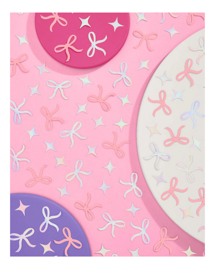 Pink pastel confetti bows and stars decor birthday theme from Parte Haus party supply store in Bethesda MD