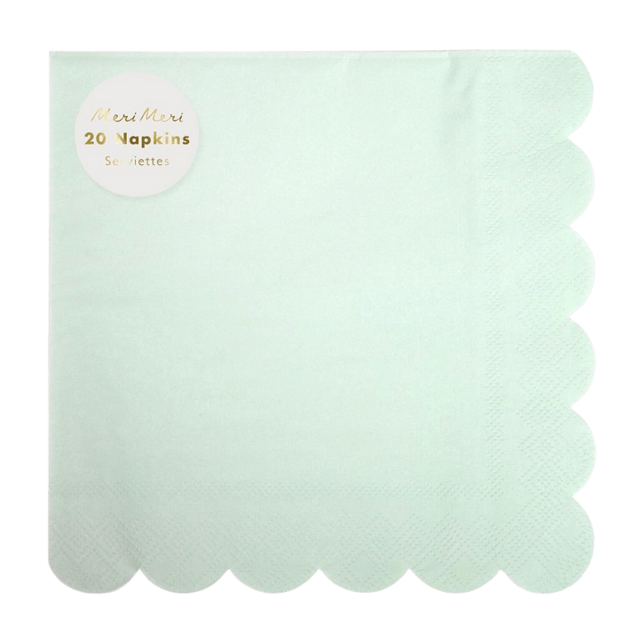 Mint green napkin with scalloped edges for birthday from Parte Haus party supply store in Bethesda Maryland.