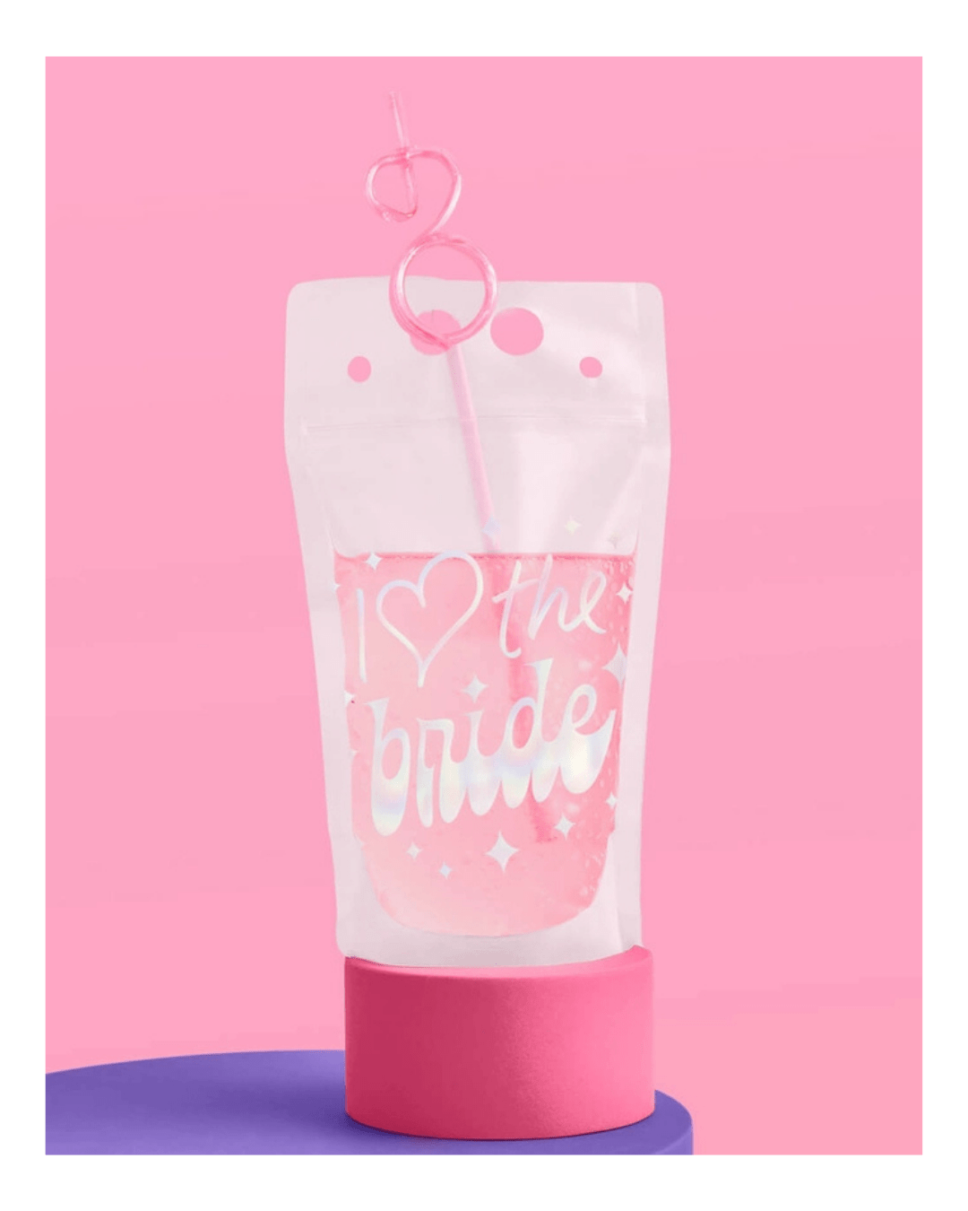 Pink bachelorette pouch with heart straw bridal shower theme from Parte Haus party supply store in Bethesda Maryland