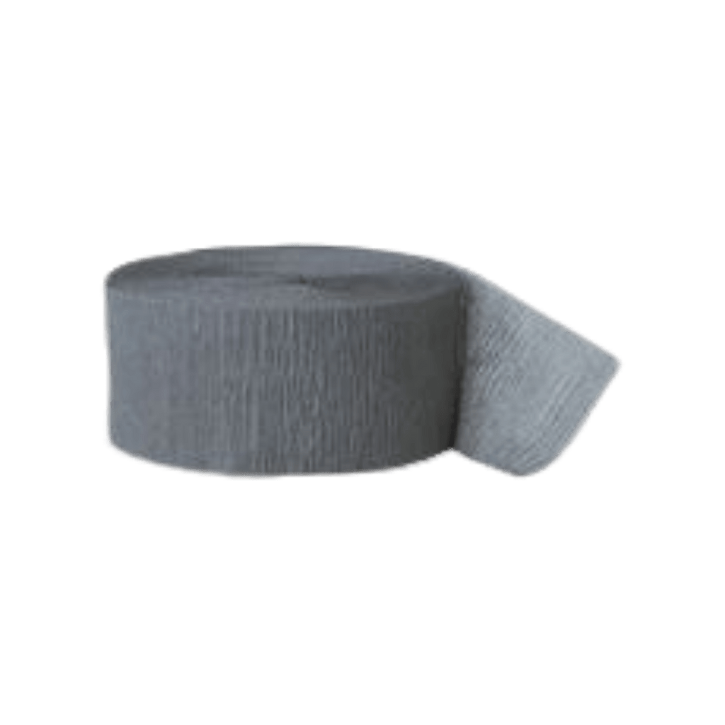 Gray crepe paper streamer roll for birthday from Parte Haus party supply store in Bethesda MD