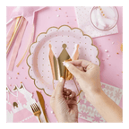 Pink and gold princess crown plate with castle and wand birthday theme from Parte Haus party supply store in Bethesda MD