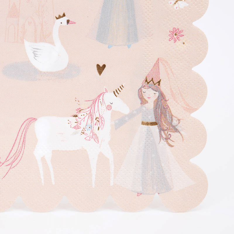 Pink unicorn princess napkin with scalloped edges fairytale theme from Parte Haus party supply store in Bethesda Maryland
