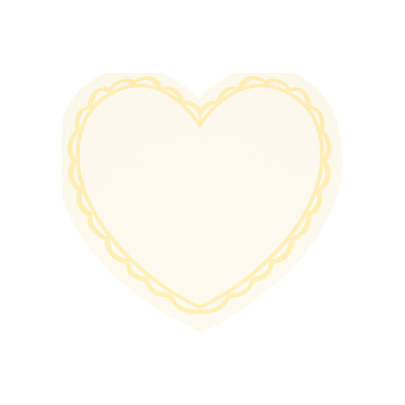 Pale yellow heart-shaped plate with scalloped border for celebration theme from Parte Haus party supply store in Bethesda Maryland