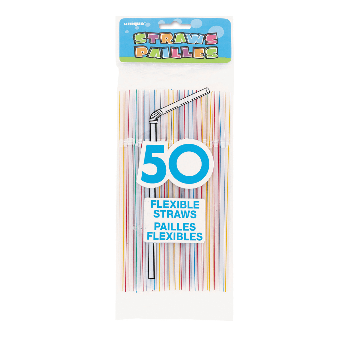 Assorted color flexible straws pack for celebrations from Parte Haus party supply store in Bethesda Maryland