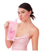 Pink drink pouch with playful hand design birthday bachelorette from Parte Haus party supply store in Bethesda Maryland
