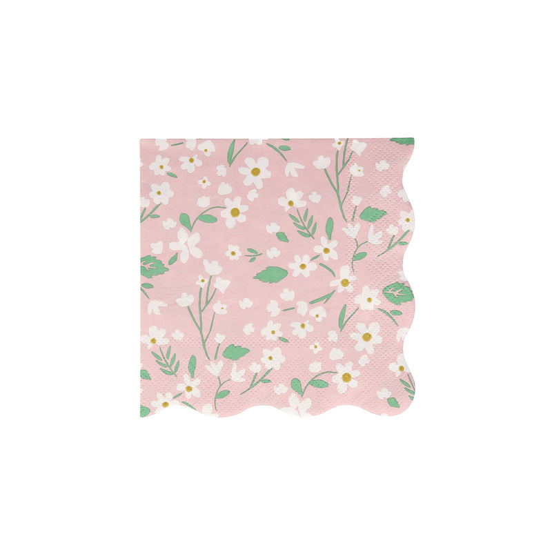 Pink floral napkin with white flowers spring theme from Parte Haus party supply store in Bethesda MD.