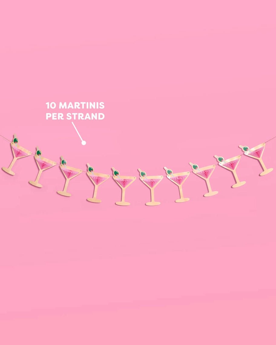 Pink martini glass garland with ten drinks strand cocktail celebration from Parte Haus party supply store in Bethesda MD.