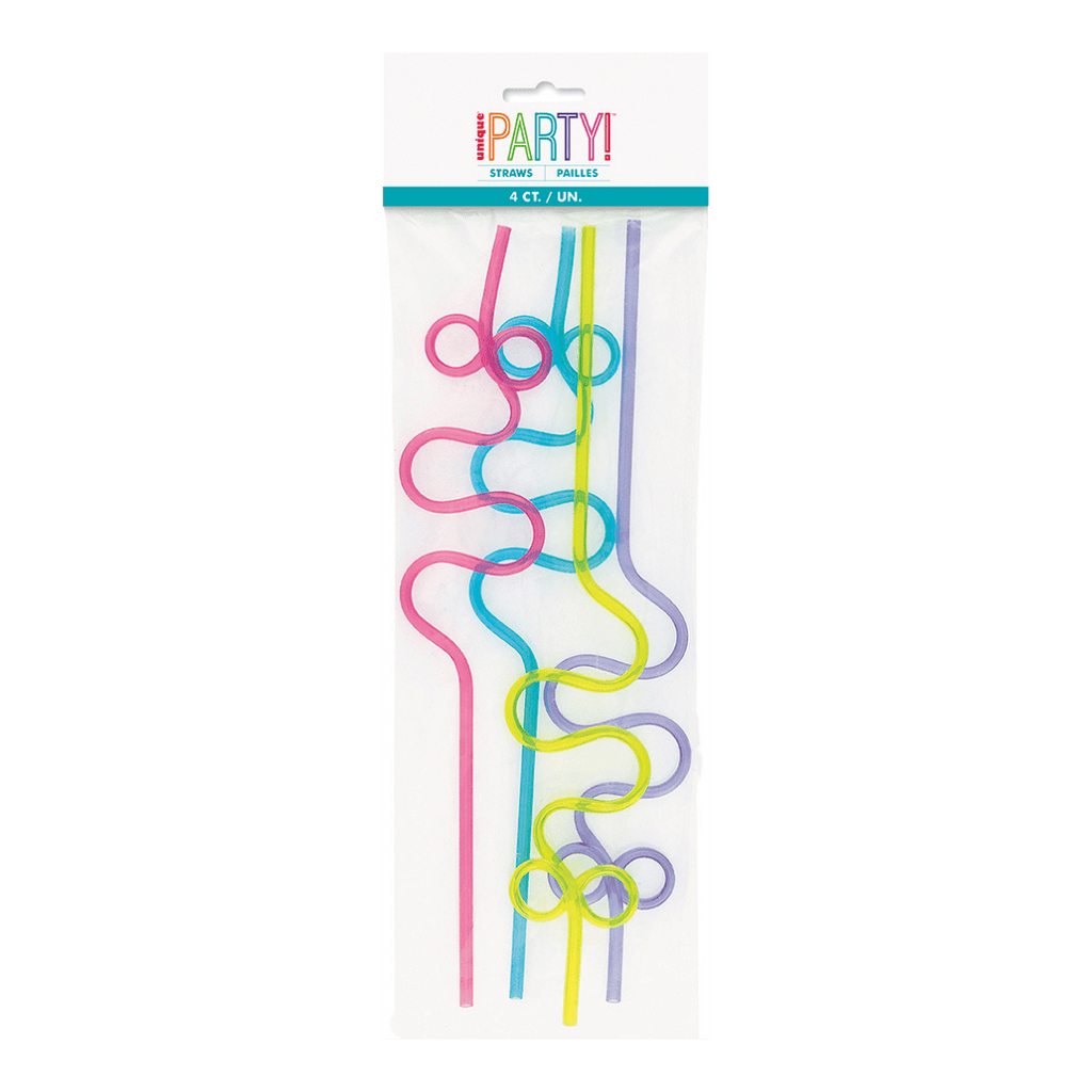 Multicolor crazy straws with fun twist shapes celebration theme from Parte Haus party supply store in Bethesda Maryland