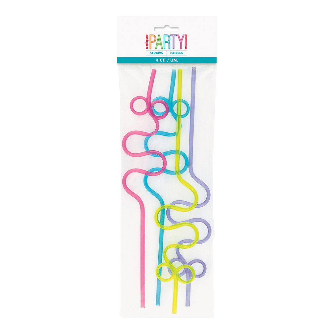 Multicolor crazy straws with fun twist shapes celebration theme from Parte Haus party supply store in Bethesda Maryland