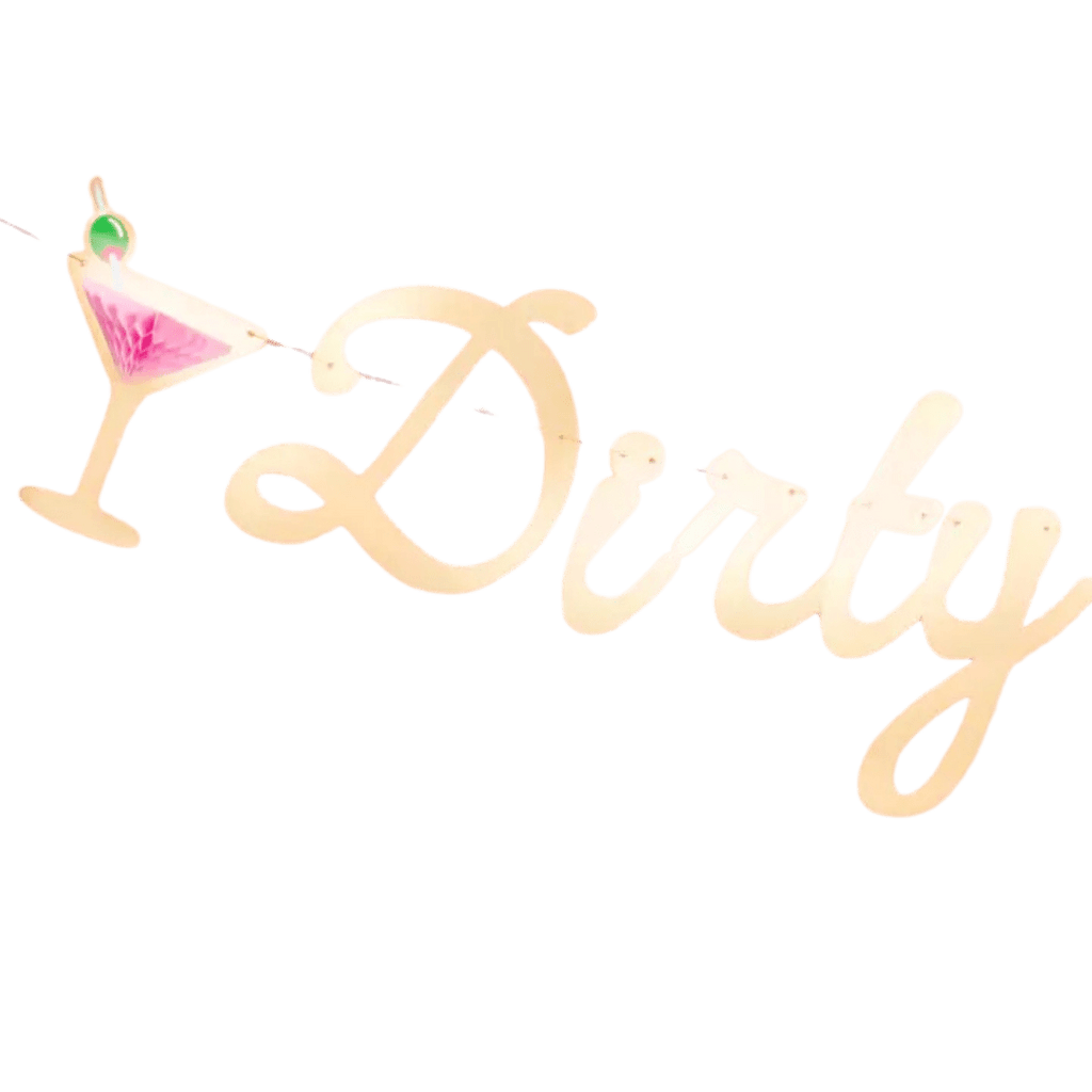 Gold cocktail martini banner adult birthday theme from Parte Haus party supply store in Bethesda Maryland