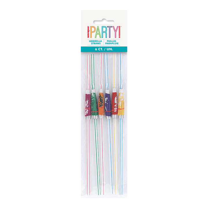 Multicolor umbrella straws pack tropical drink decor from Parte Haus party supply store in Bethesda Maryland