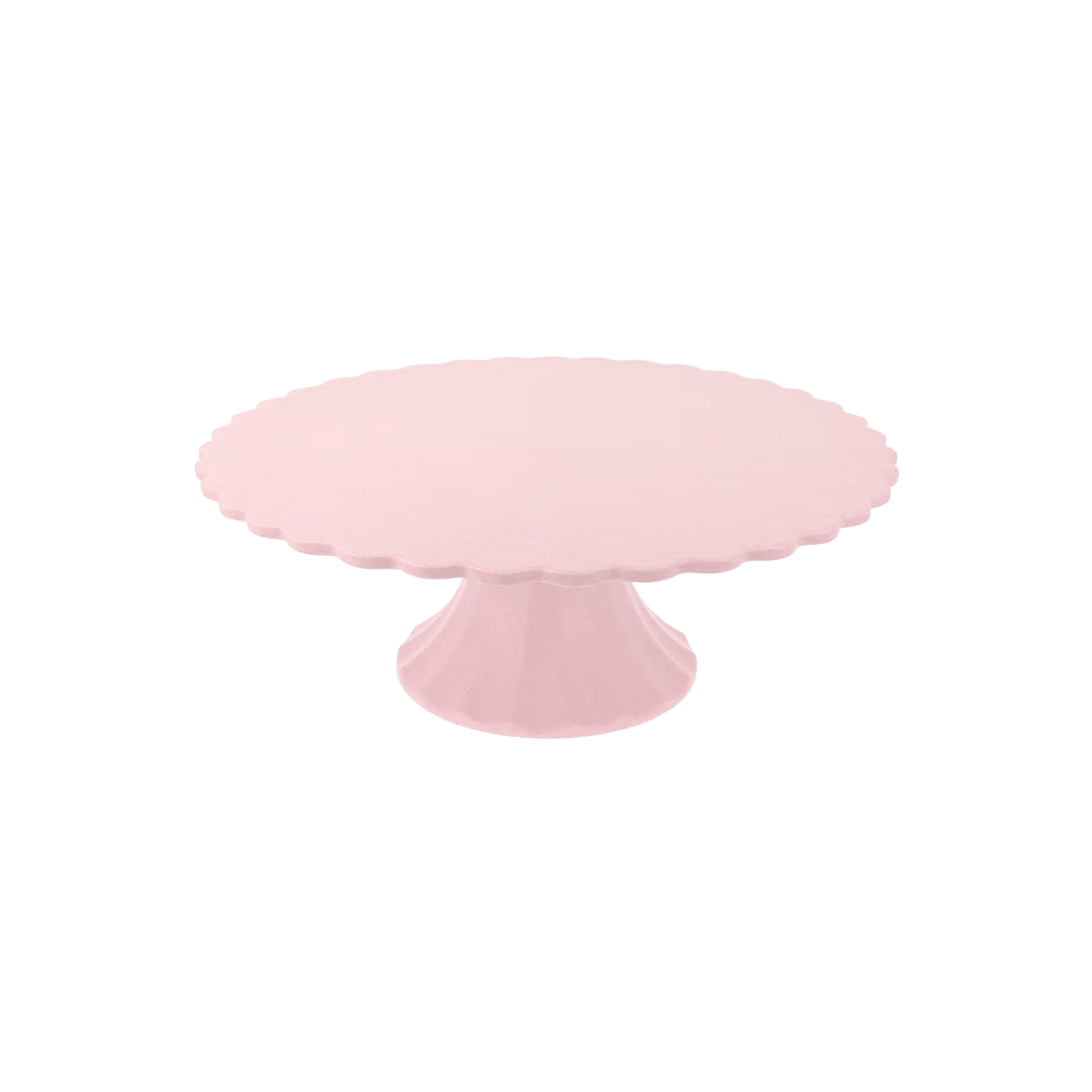 Pink cake stand with scalloped edge for birthday from Parte Haus party supply store in Bethesda Maryland