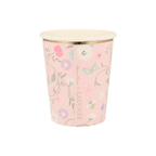 Pink floral paper cup with butterfly and flower print spring theme from Parte Haus party supply store in Bethesda MD