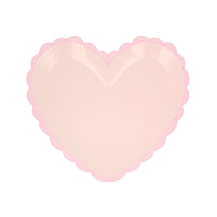 Pink heart shape plate with scalloped edges Valentine theme from Parte Haus party supply store in Bethesda MD