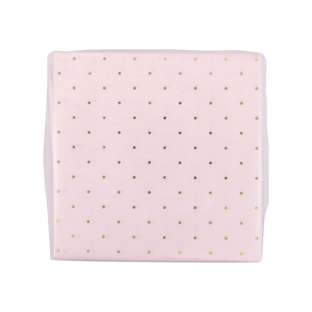 Pink napkin with gold polka dots elegant table decor from Parte Haus party supply store in Bethesda MD