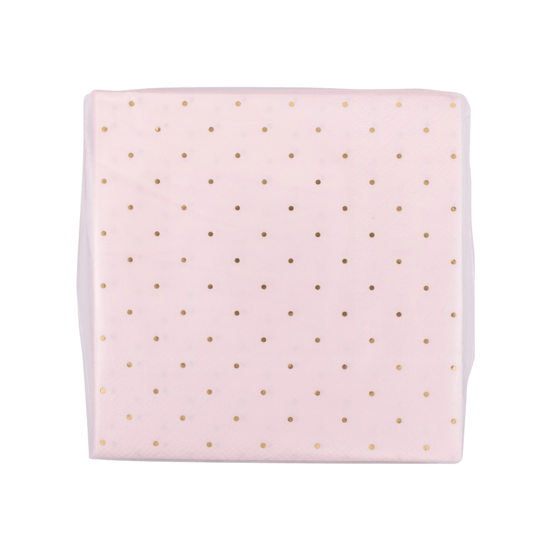 Pink napkin with gold polka dots elegant table decor from Parte Haus party supply store in Bethesda MD