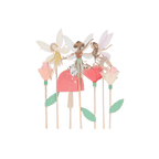 Pink fairy cake toppers with flowers and mushrooms woodland theme from Parte Haus party supply store in Bethesda MD.