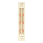 Cream bow taper candle set with pink bows boxed for birthday from Parte Haus party supply store in Bethesda MD