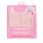 Pink happy birthday glitter banner with pre-strung letters birthday theme from Parte Haus party supply store in Bethesda Maryland