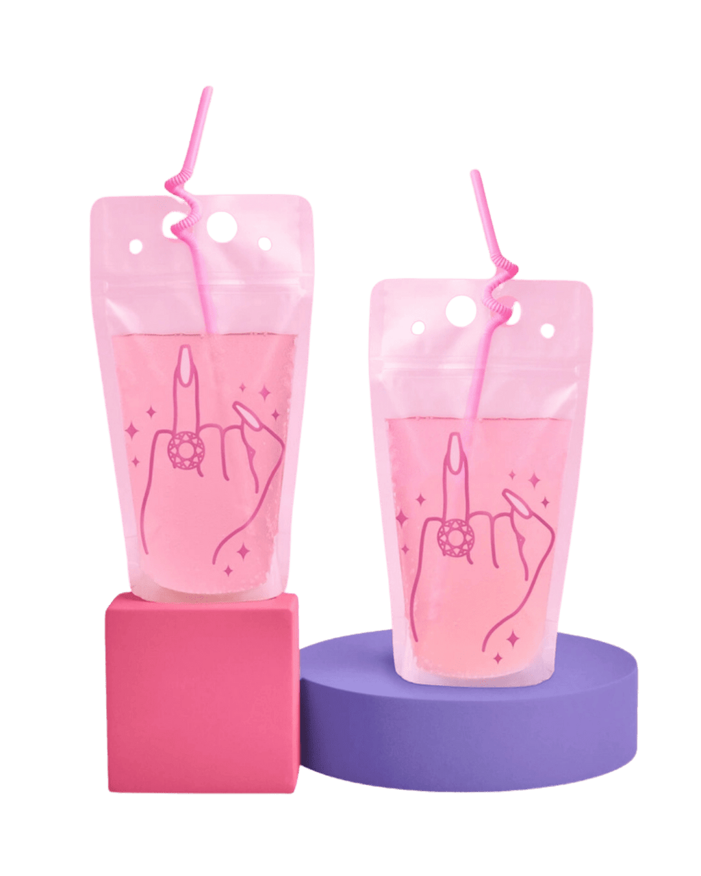 Pink bachelorette drink pouch with ring design novelty bridal from Parte Haus party supply store in Bethesda MD