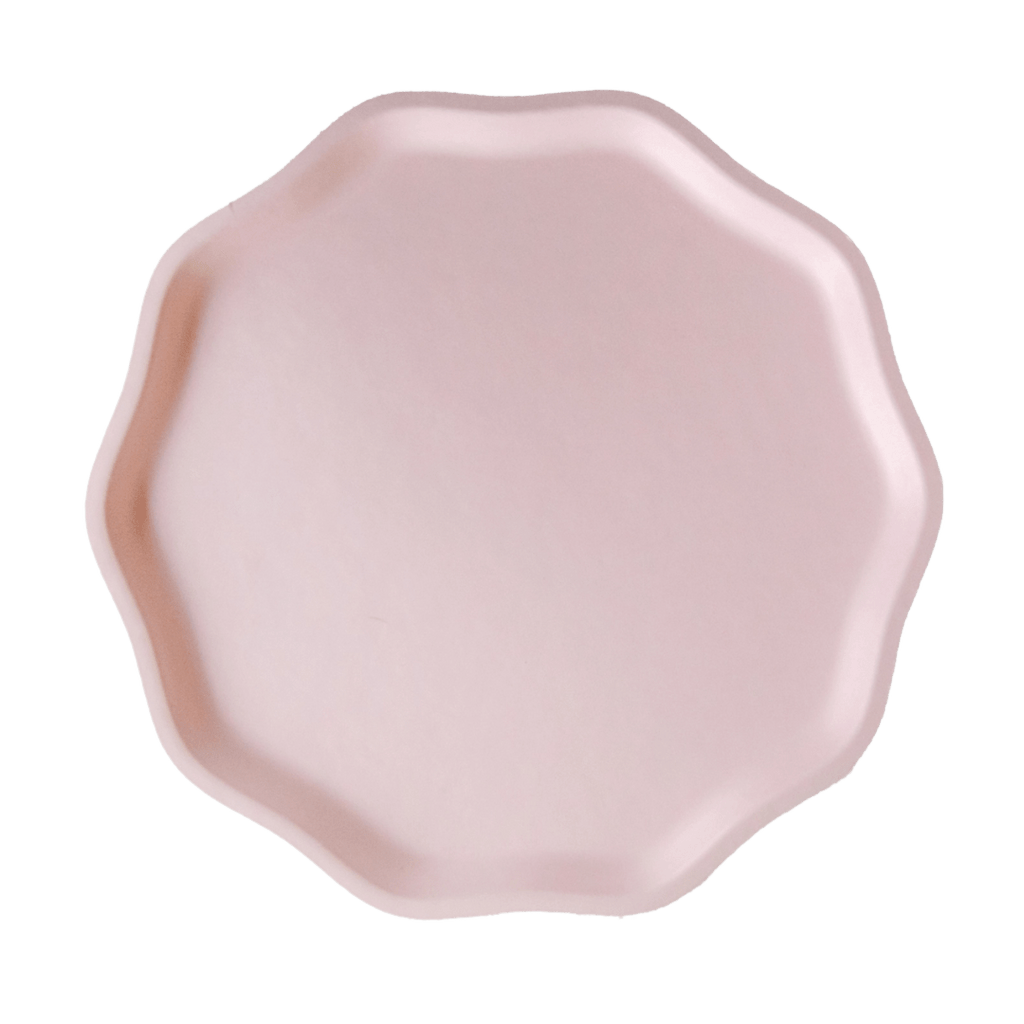 Pink scalloped plate elegant round shape for birthday from Parte Haus party supply store in Bethesda Maryland