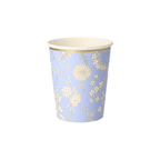 Light blue floral paper cup with gold flowers spring theme from Parte Haus party supply store in Bethesda MD