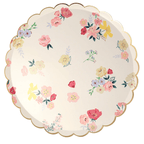 Pastel floral paper plate with gold scalloped edge spring theme from Parte Haus party supply store in Bethesda MD.