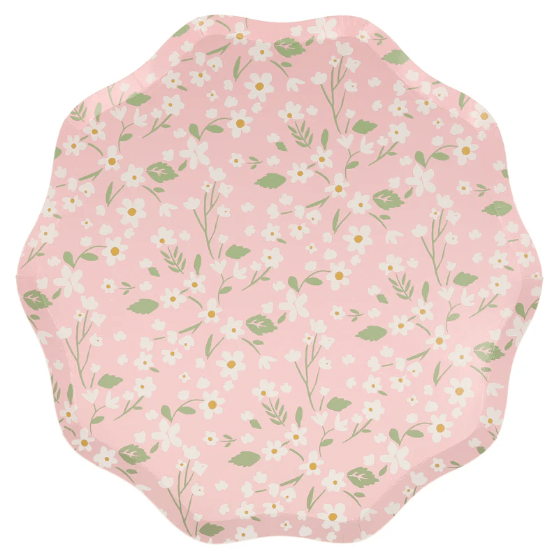 Pink floral plate with scalloped edge spring theme from Parte Haus party supply store in Bethesda Maryland
