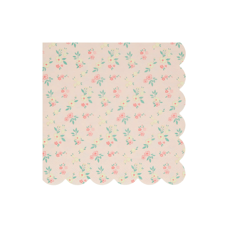 Pink floral napkin with scalloped edges for spring theme from Parte Haus party supply store in Bethesda Maryland